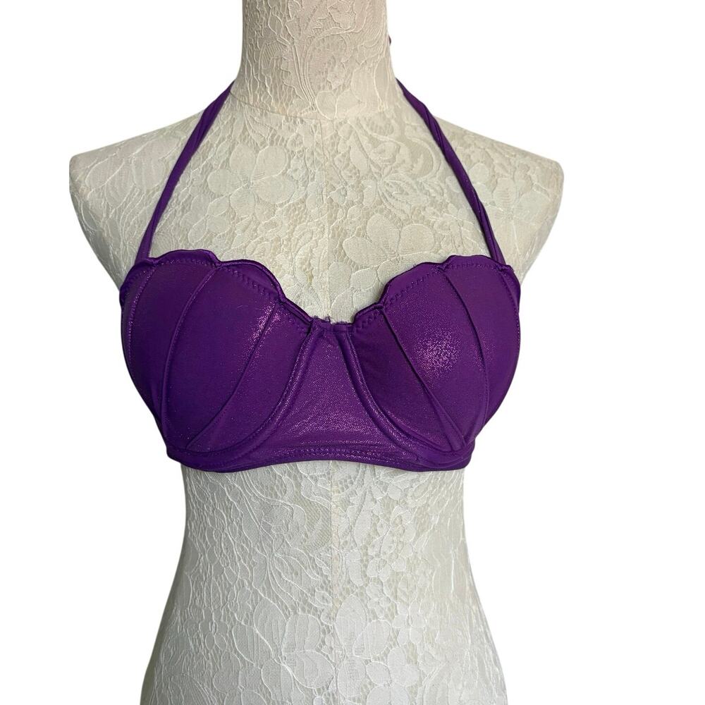Disney Little Mermaid Ariel Purple Shell Bikini Top M Metallic Y2K Mermaidcore